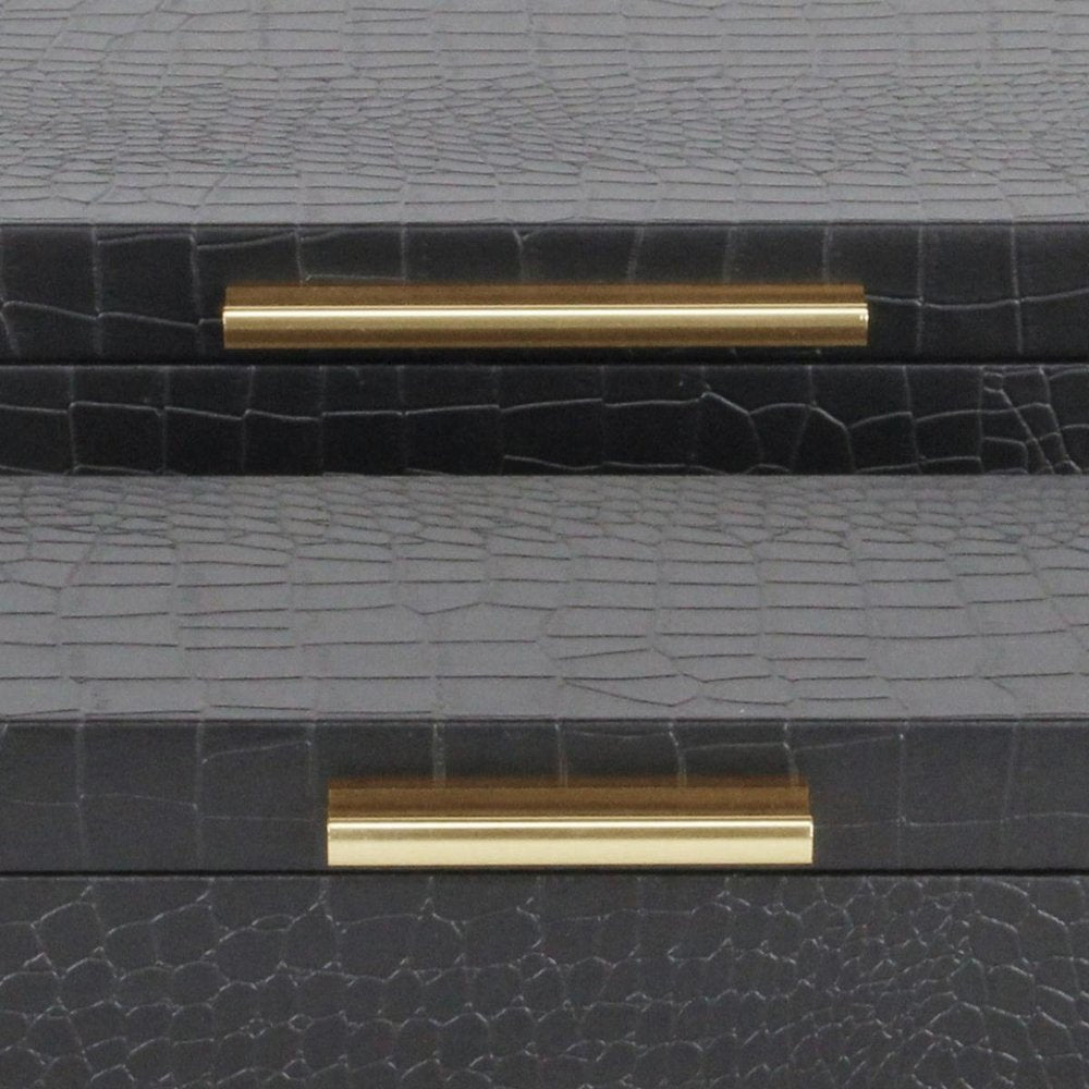 12" Set Of Two Black Solid Wood Jewelry Box With Decorative Hardware