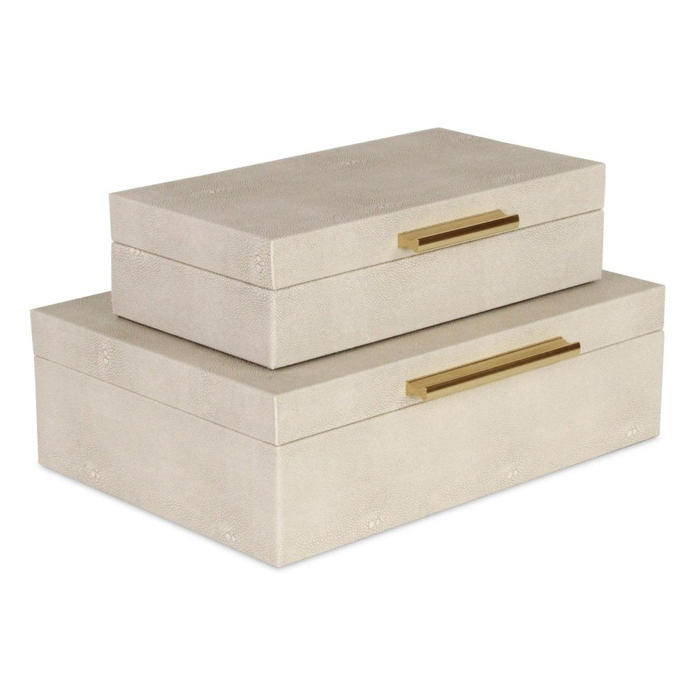 12" Set Of Two Black Solid Wood Jewelry Box With Decorative Hardware. Jewelry boxe isolated on a plain white background, showing a wood surface.