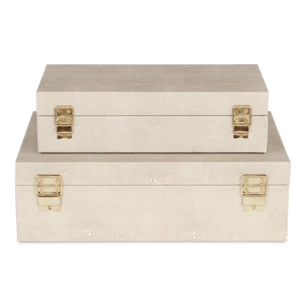 12" Set Of Two Black Solid Wood Jewelry Box With Decorative Hardware. Jewelry boxe isolated on a plain white background, showing a wood surface.