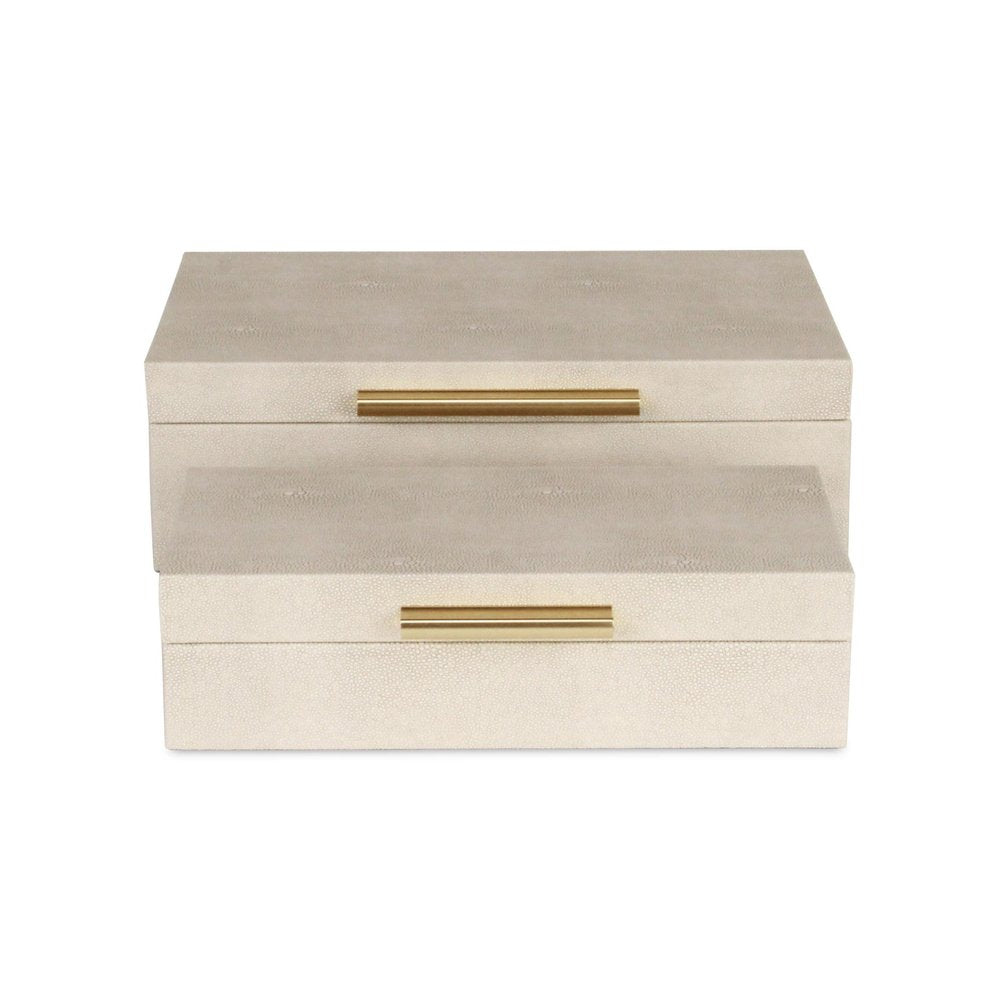 12" Set Of Two Black Solid Wood Jewelry Box With Decorative Hardware. Jewelry boxe isolated on a plain white background, showing a wood surface.