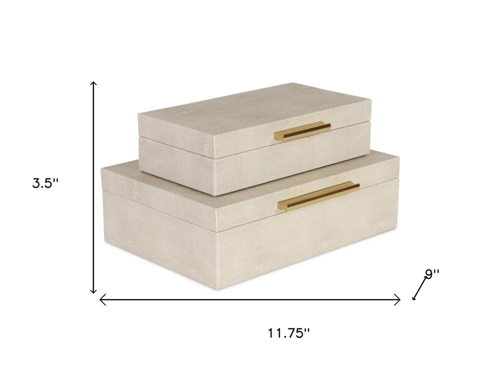 12" Set Of Two Black Solid Wood Jewelry Box With Decorative Hardware. Jewelry boxe isolated on a plain white background, showing a wood surface.