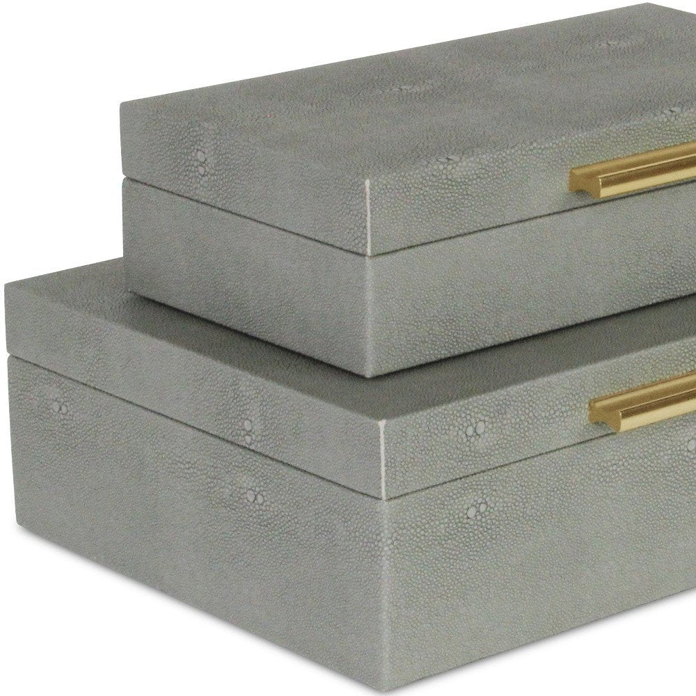 12" Set Of Two Black Solid Wood Jewelry Box With Decorative Hardware
