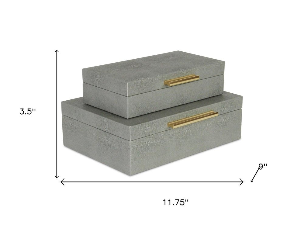 12" Set Of Two Black Solid Wood Jewelry Box With Decorative Hardware