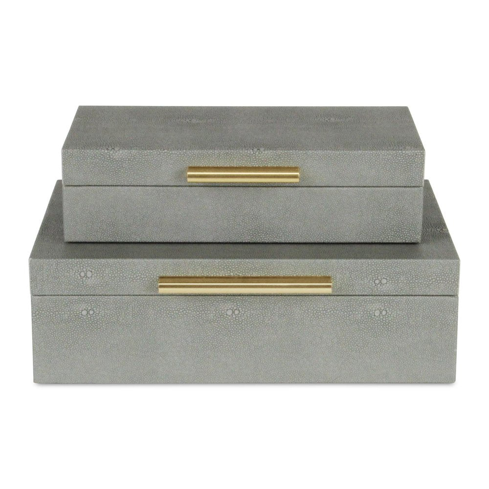 12" Set Of Two Black Solid Wood Jewelry Box With Decorative Hardware