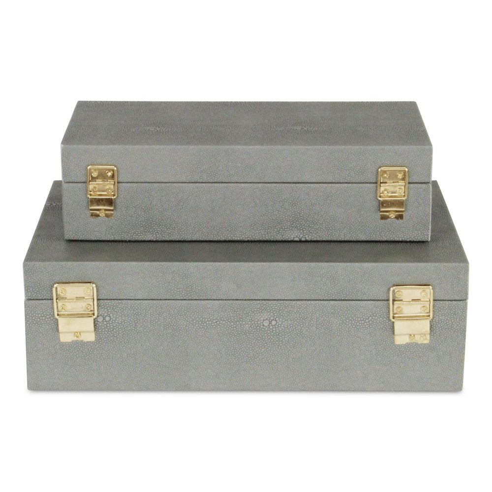 12" Set Of Two Black Solid Wood Jewelry Box With Decorative Hardware