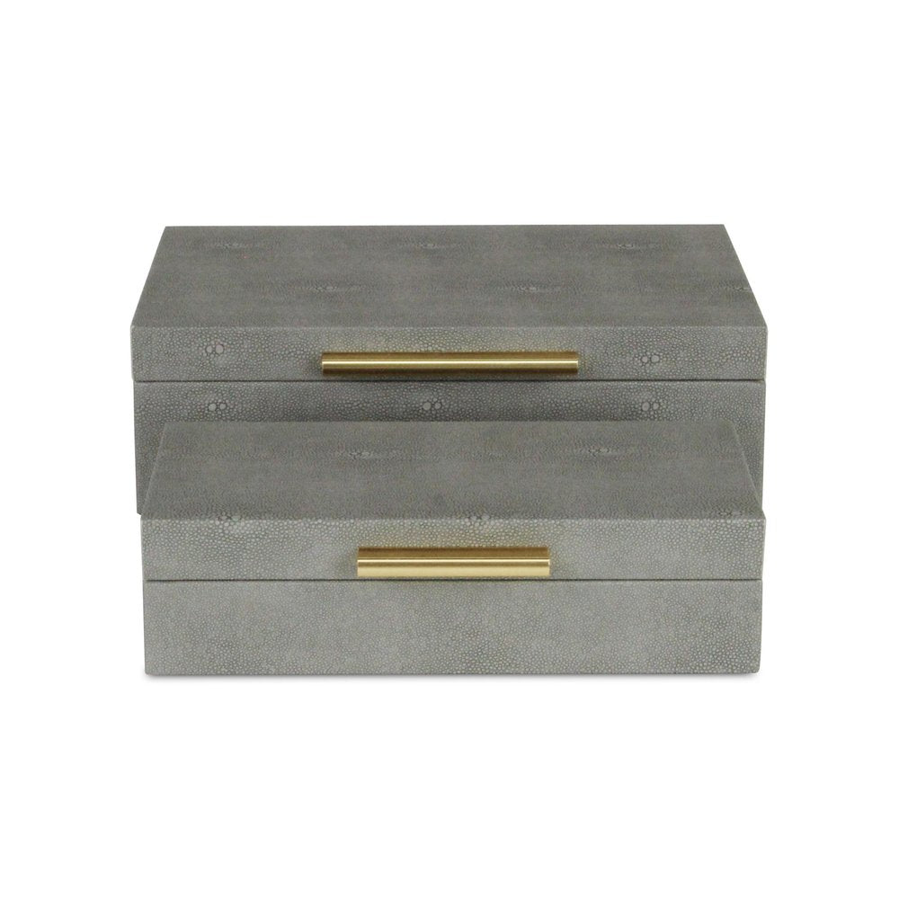 12" Set Of Two Black Solid Wood Jewelry Box With Decorative Hardware
