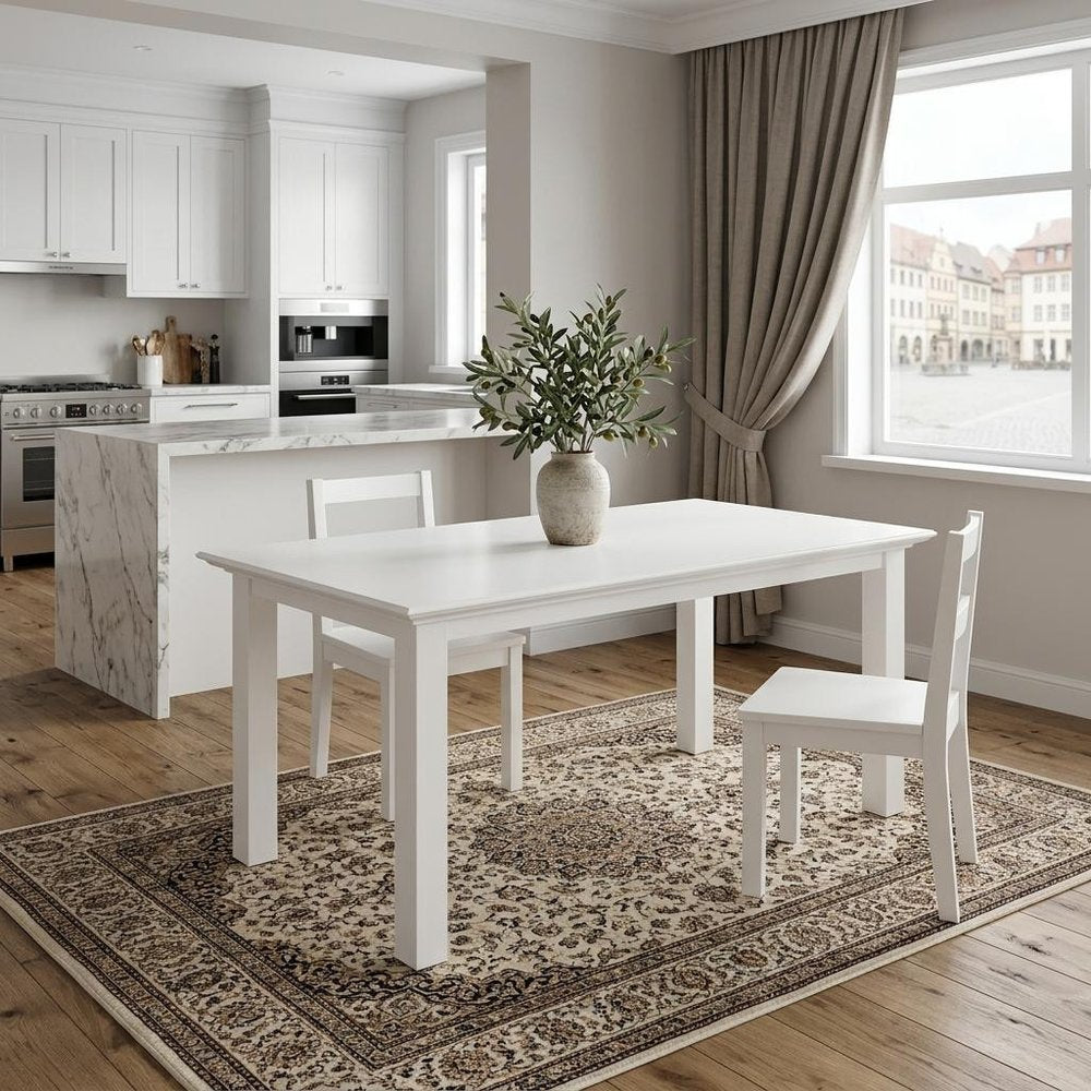 71" White Solid Wood Dining Table