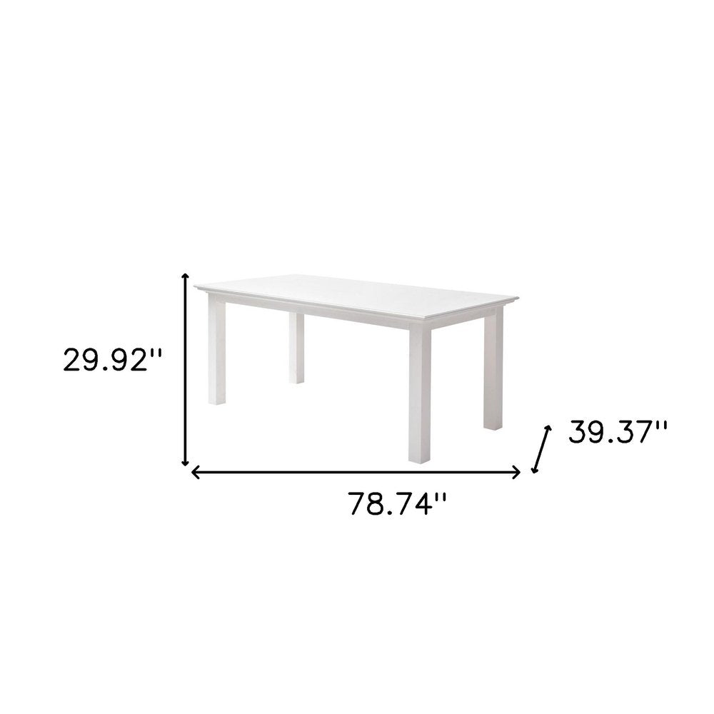 79" White Solid Wood Dining Table on a white background
