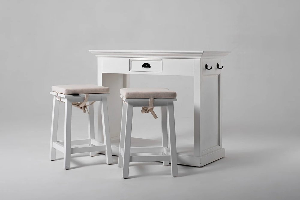 Three Piece White Solid Wood Dining Set with Two Chairs on a white background