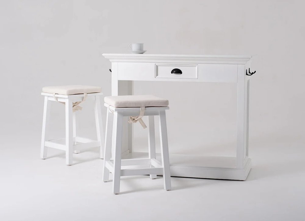 Three Piece White Solid Wood Dining Set with Two Chairs on a white background