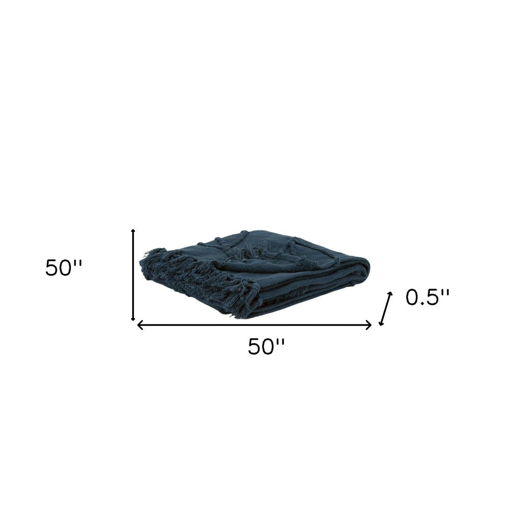 Teal Blue Woven 100% Woven Textured Cotton Throw Blanket on a white background