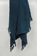 Teal Blue Woven 100% Woven Textured Cotton Throw Blanket on a white background