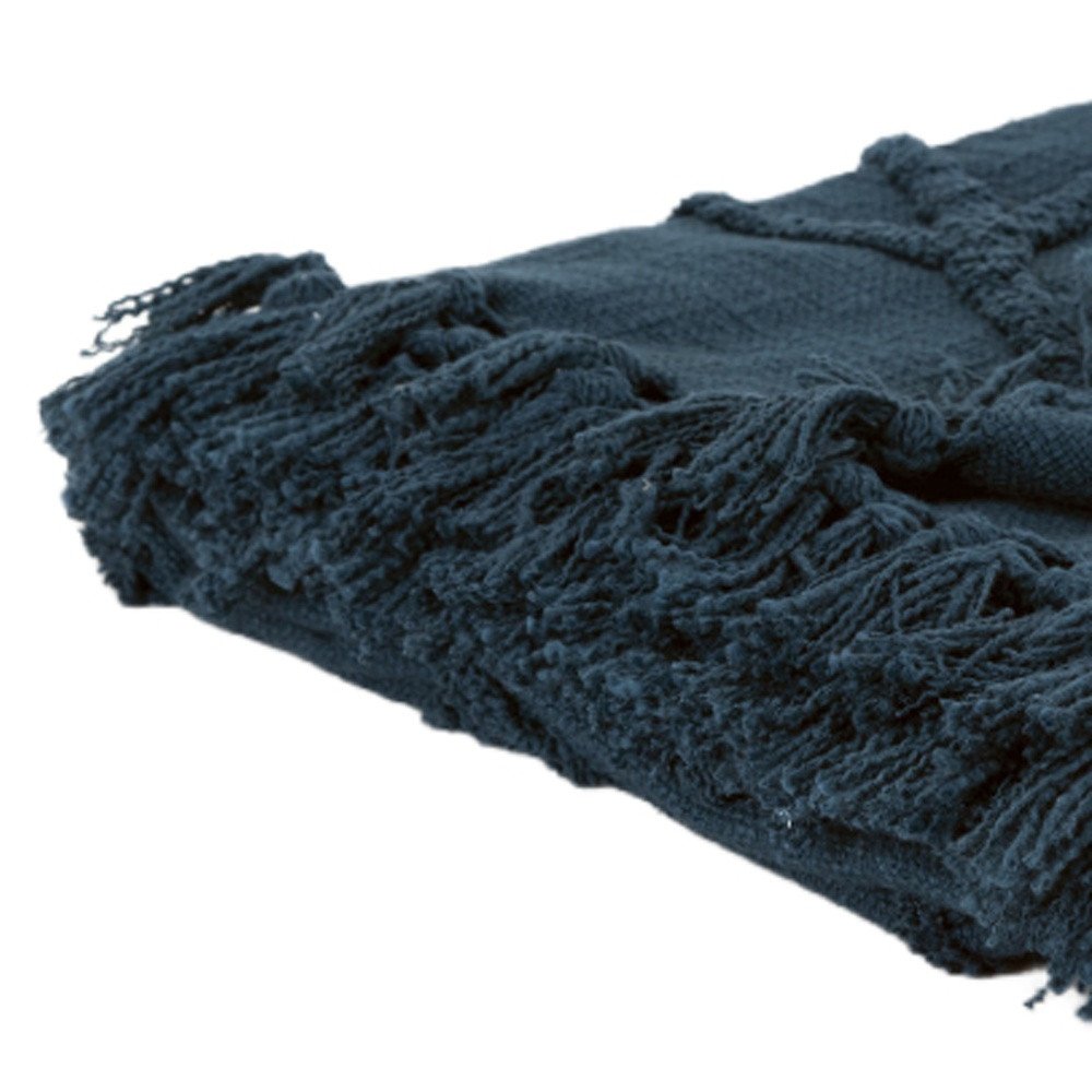 Teal Blue Woven 100% Woven Textured Cotton Throw Blanket on a white background