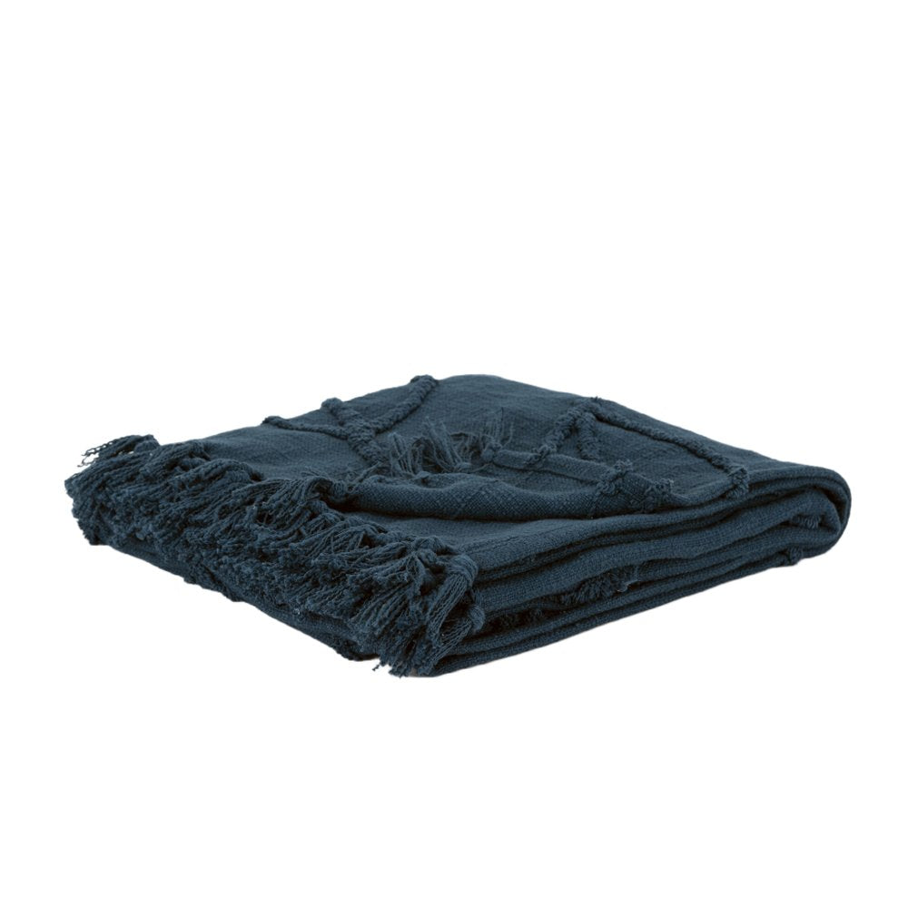 Teal Blue Woven 100% Woven Textured Cotton Throw Blanket on a white background