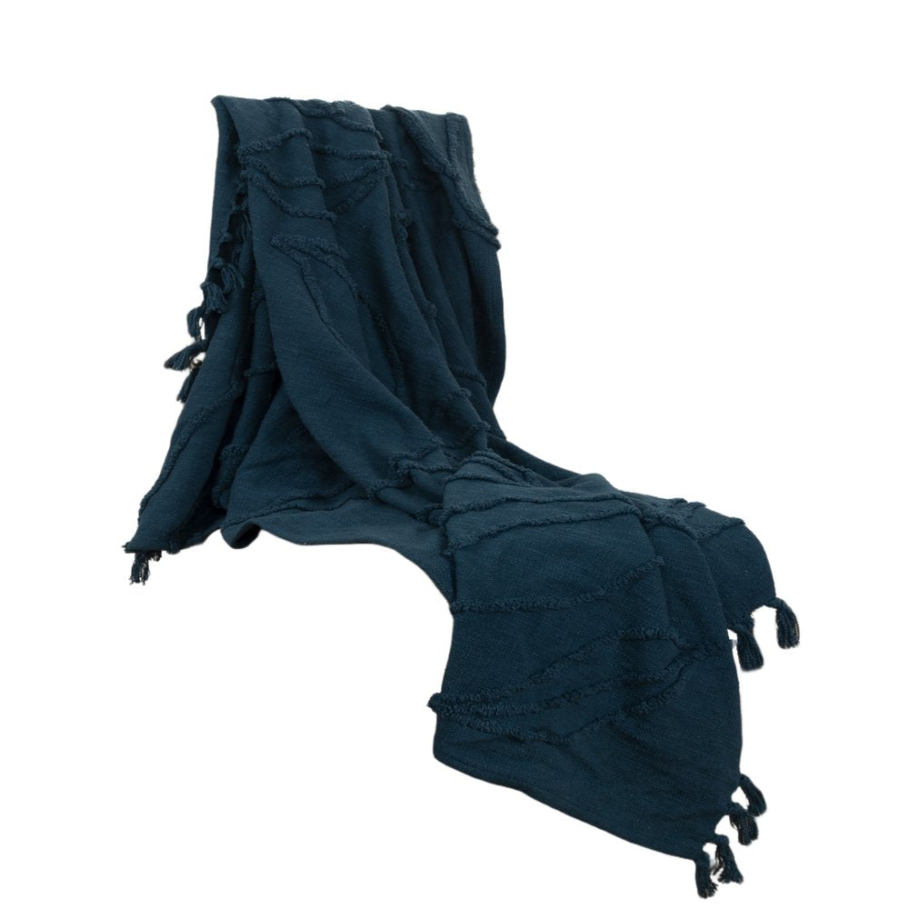 Teal Blue Woven 100% Woven Textured Cotton Throw Blanket on a white background