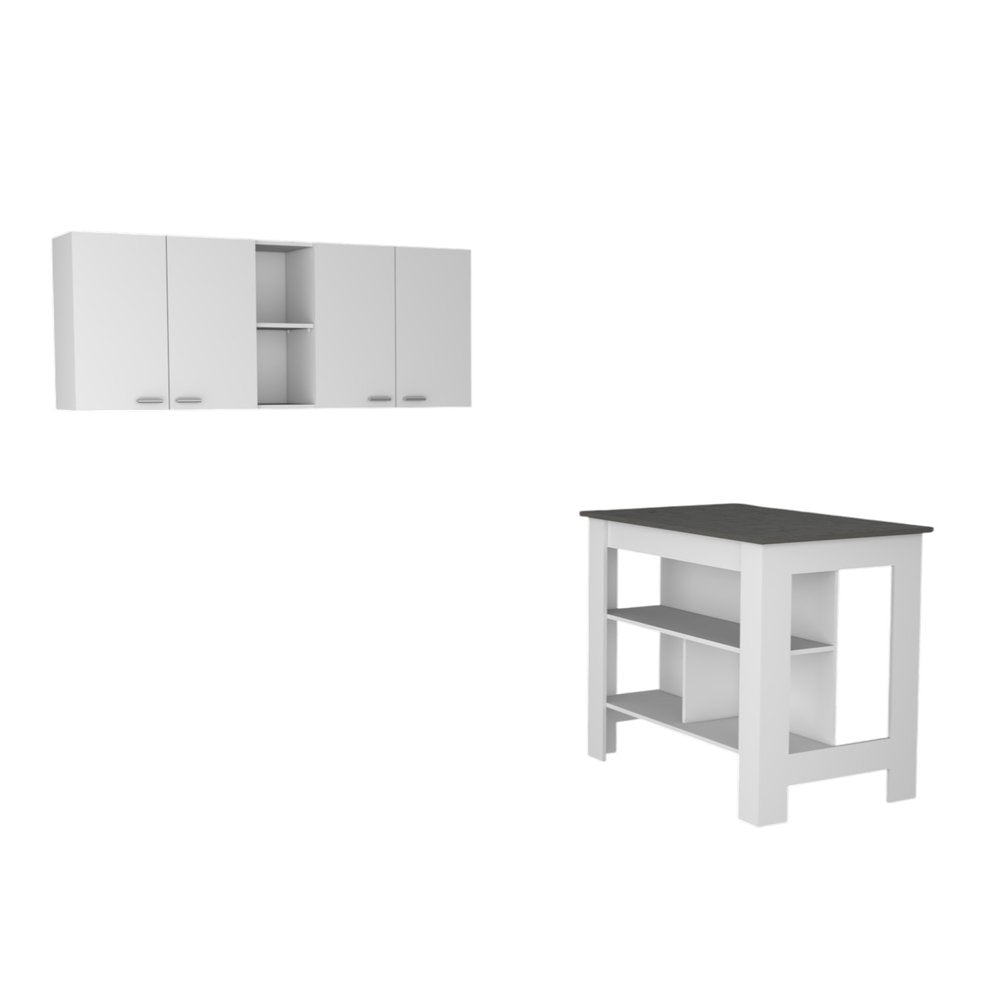 41" Dark Brown and White Wood Kitchen Island Set With Storage. Kitchen cart isolated on a plain white background, in a white wood finish.