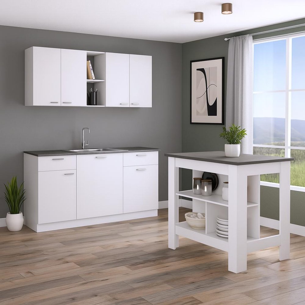 41" Dark Brown and White Wood Kitchen Island Set With Storage. Kitchen cart in white wood.