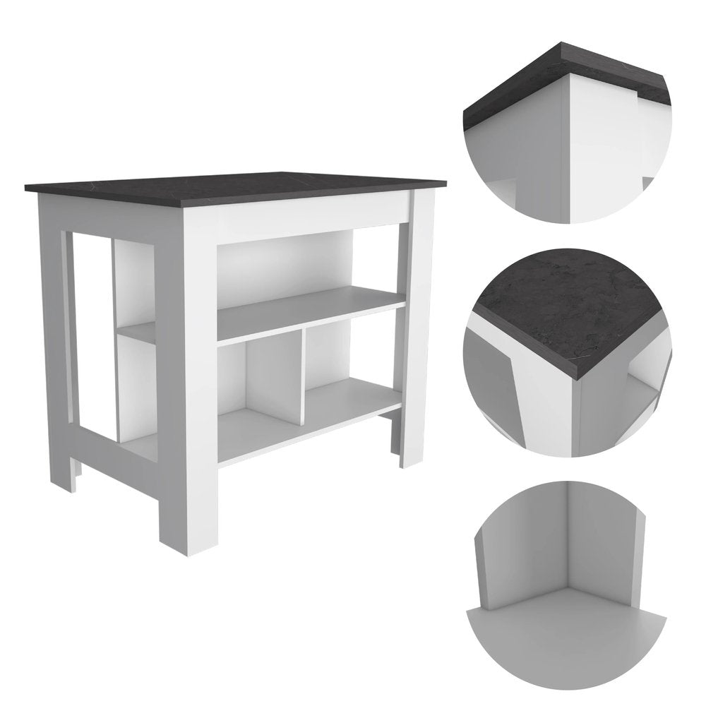 41" Dark Brown and White Wood Kitchen Island Set With Storage. Kitchen cart isolated on a plain white background, showing a white wood surface.
