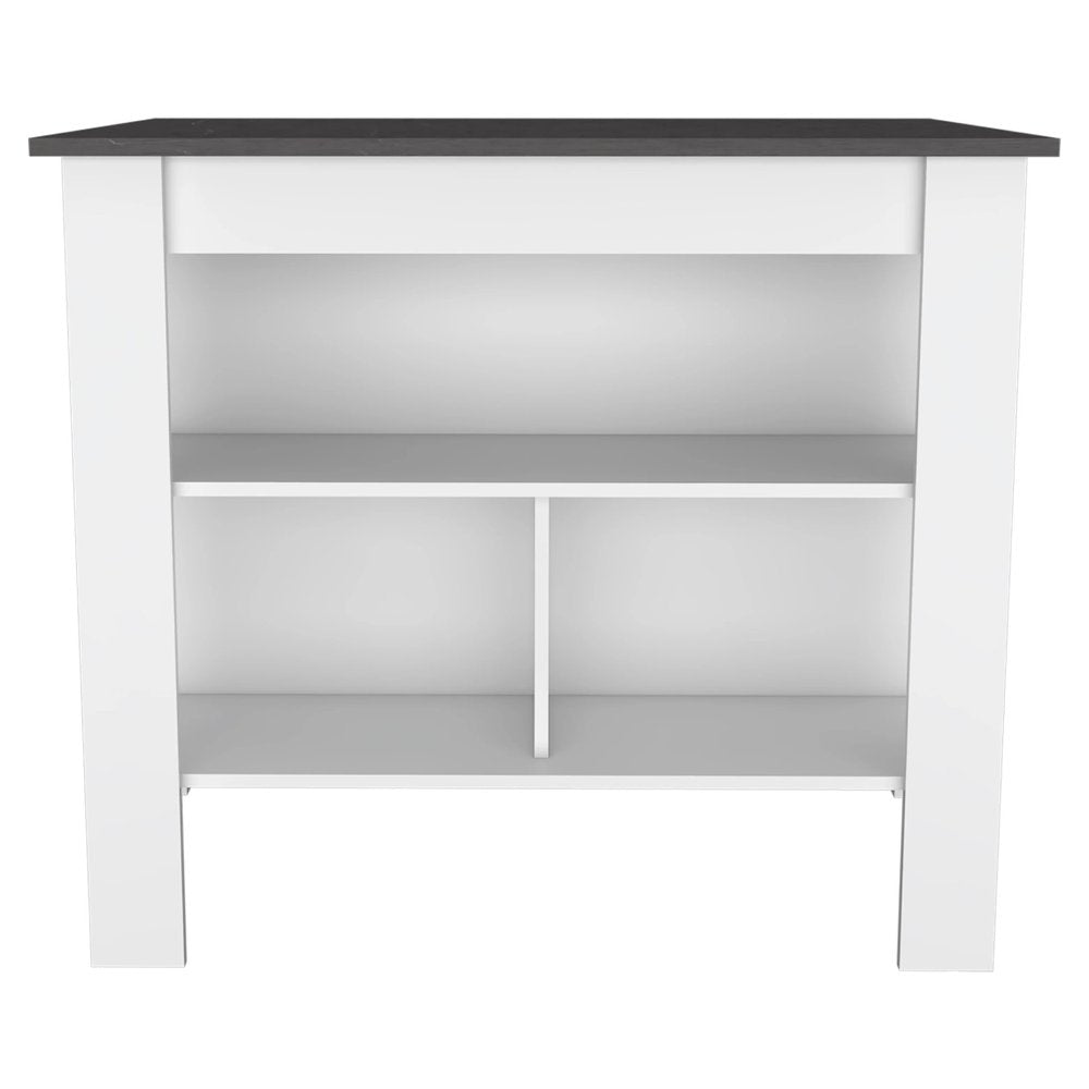 41" Dark Brown and White Wood Kitchen Island Set With Storage. Kitchen cart isolated on a plain white background, showing a white wood surface.