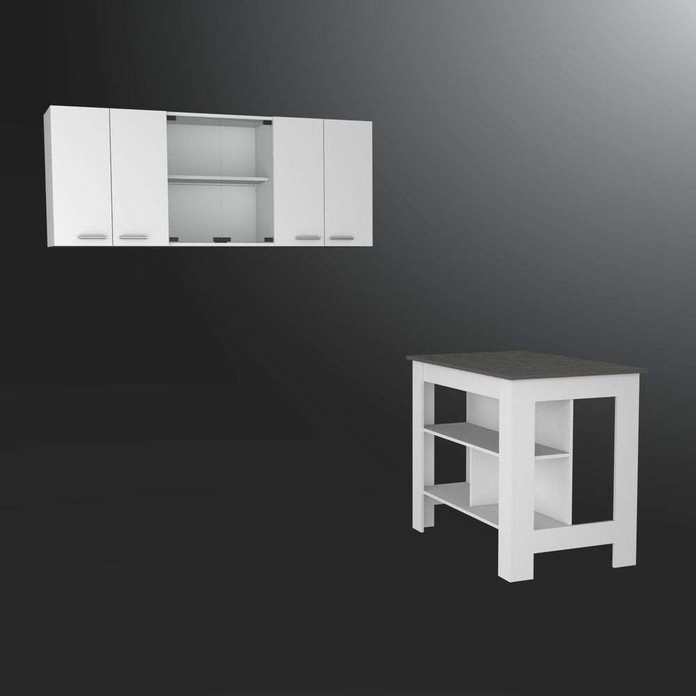 41" Gray and White Wood Kitchen Island Set With Storage photographed against a dark studio background in gray.
