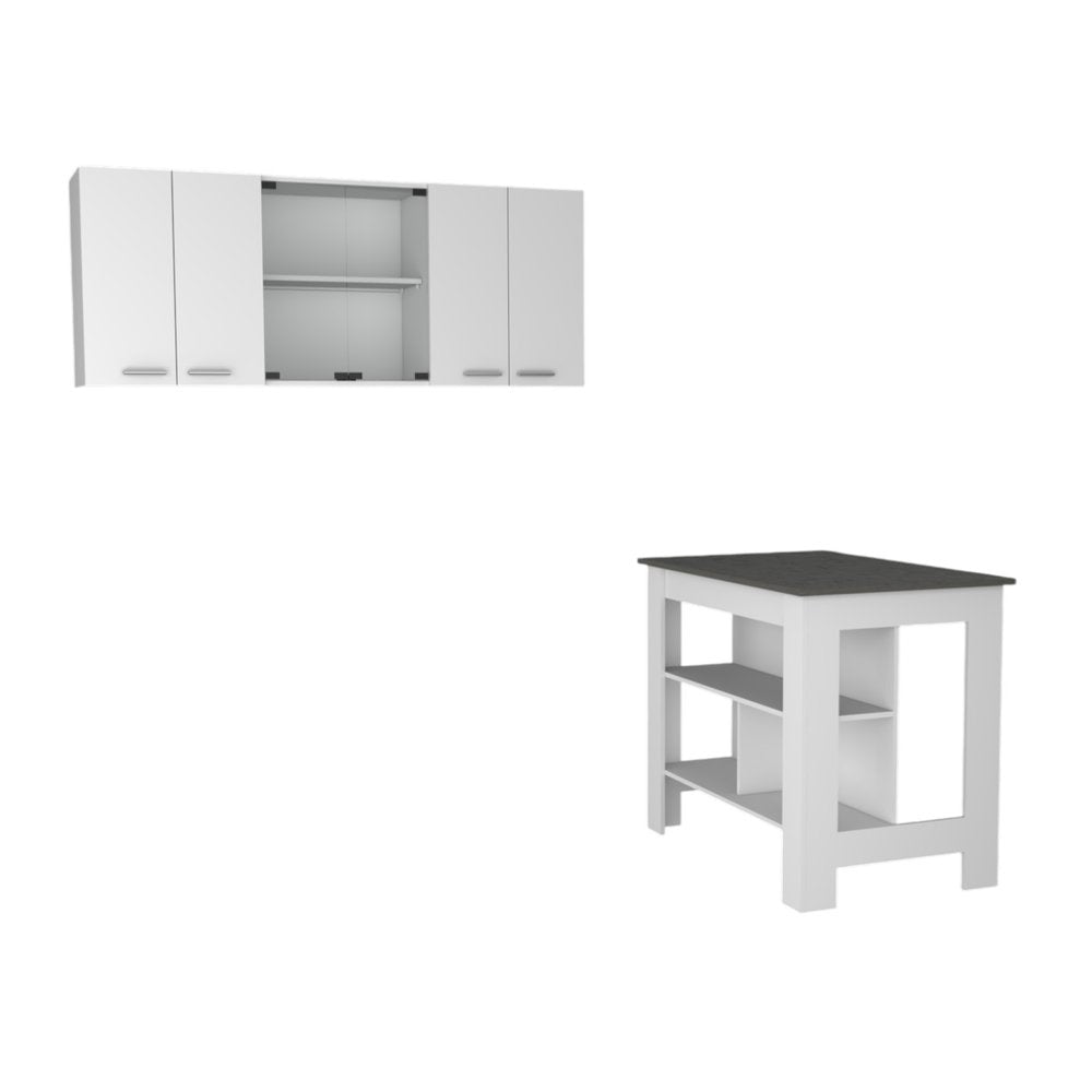 41" Gray and White Wood Kitchen Island Set With Storage. Kitchen cart isolated on a plain white background, in a white wood finish.
