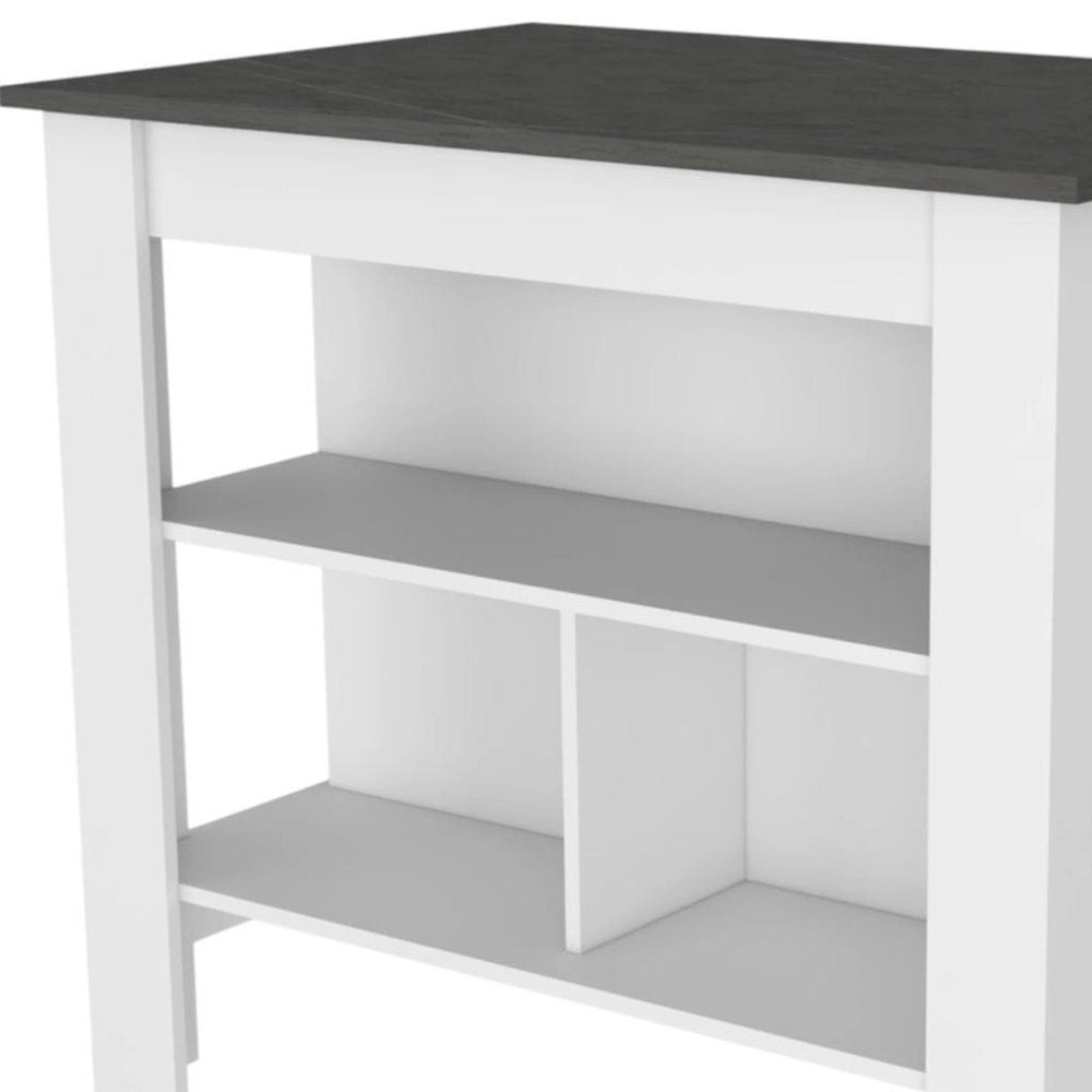 41" Gray and White Wood Kitchen Island Set With Storage. Kitchen cart isolated on a plain white background, in a white wood finish.