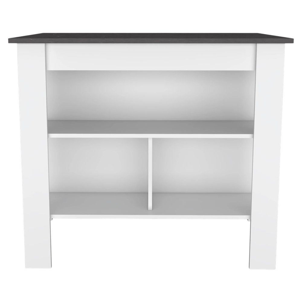 41" Dark Brown and White Wood Kitchen Island Set With Storage - SKU 519046. Kitchen cart isolated on a plain white background, showing a white wood surface.