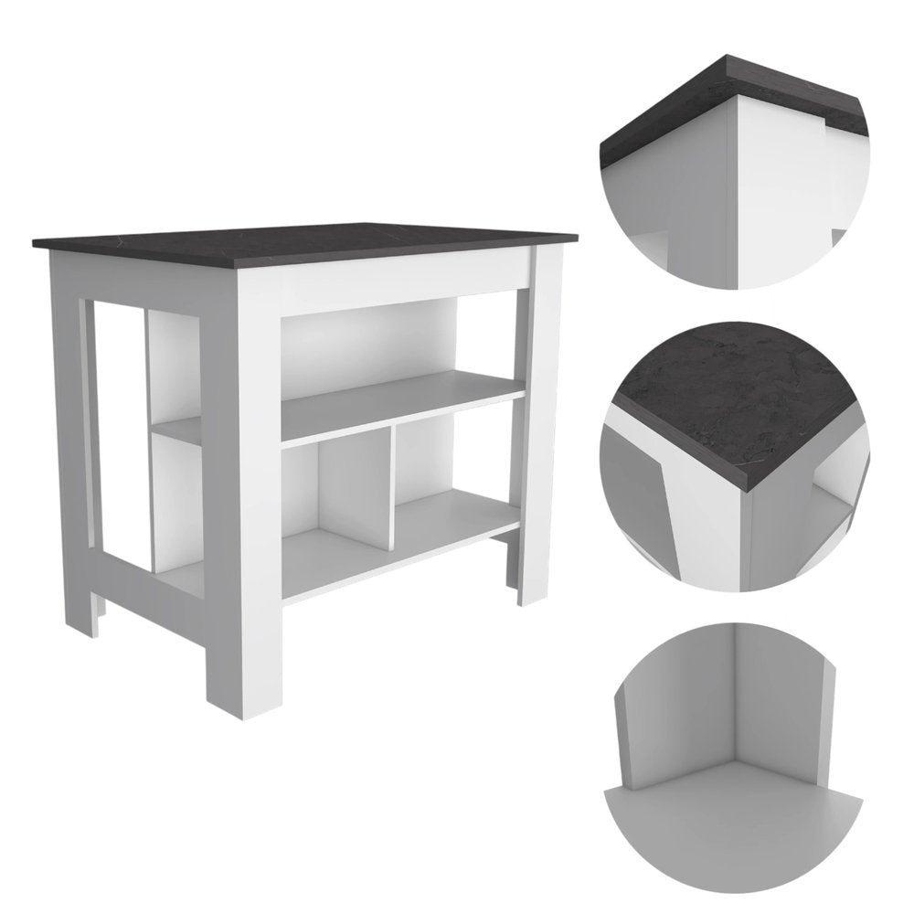 41" Dark Brown and White Wood Kitchen Island Set With Storage - SKU 519046. Kitchen cart isolated on a plain white background, showing a white wood surface.