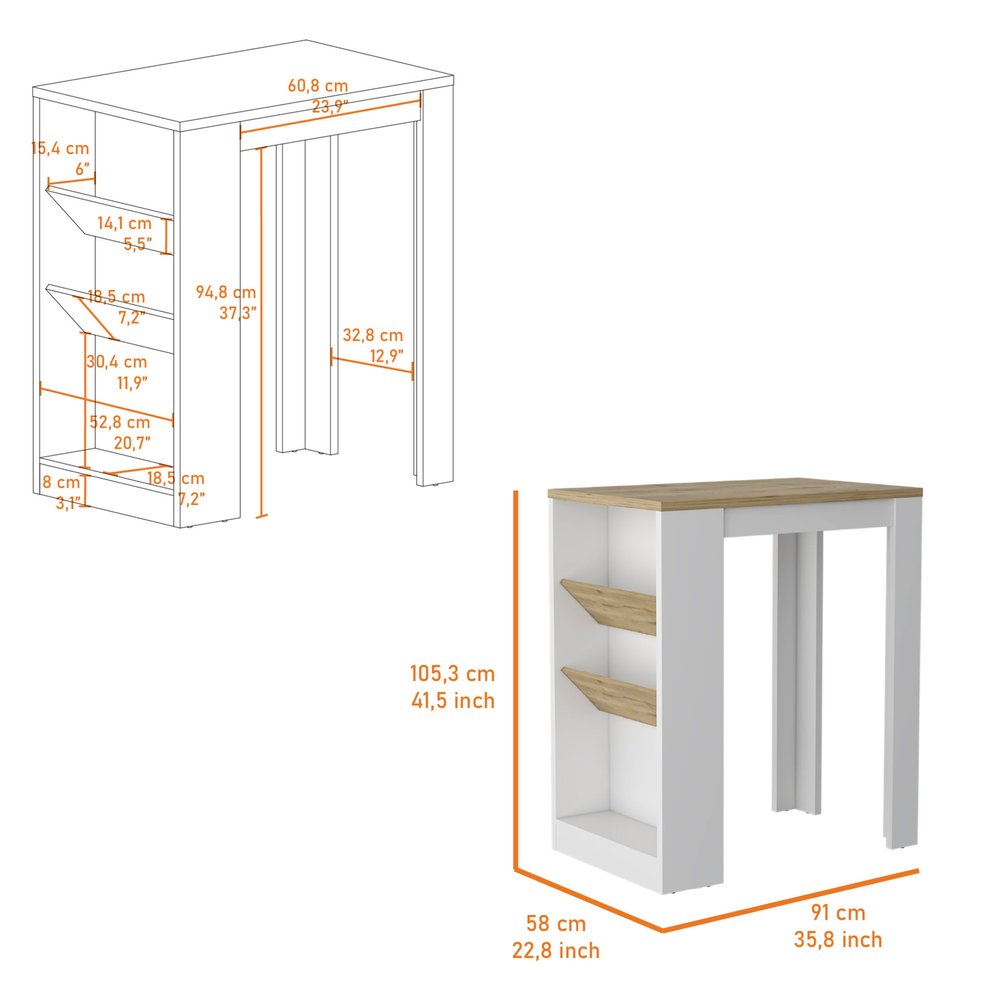 White And Natural 36" Kitchen Island With Storage on a white background