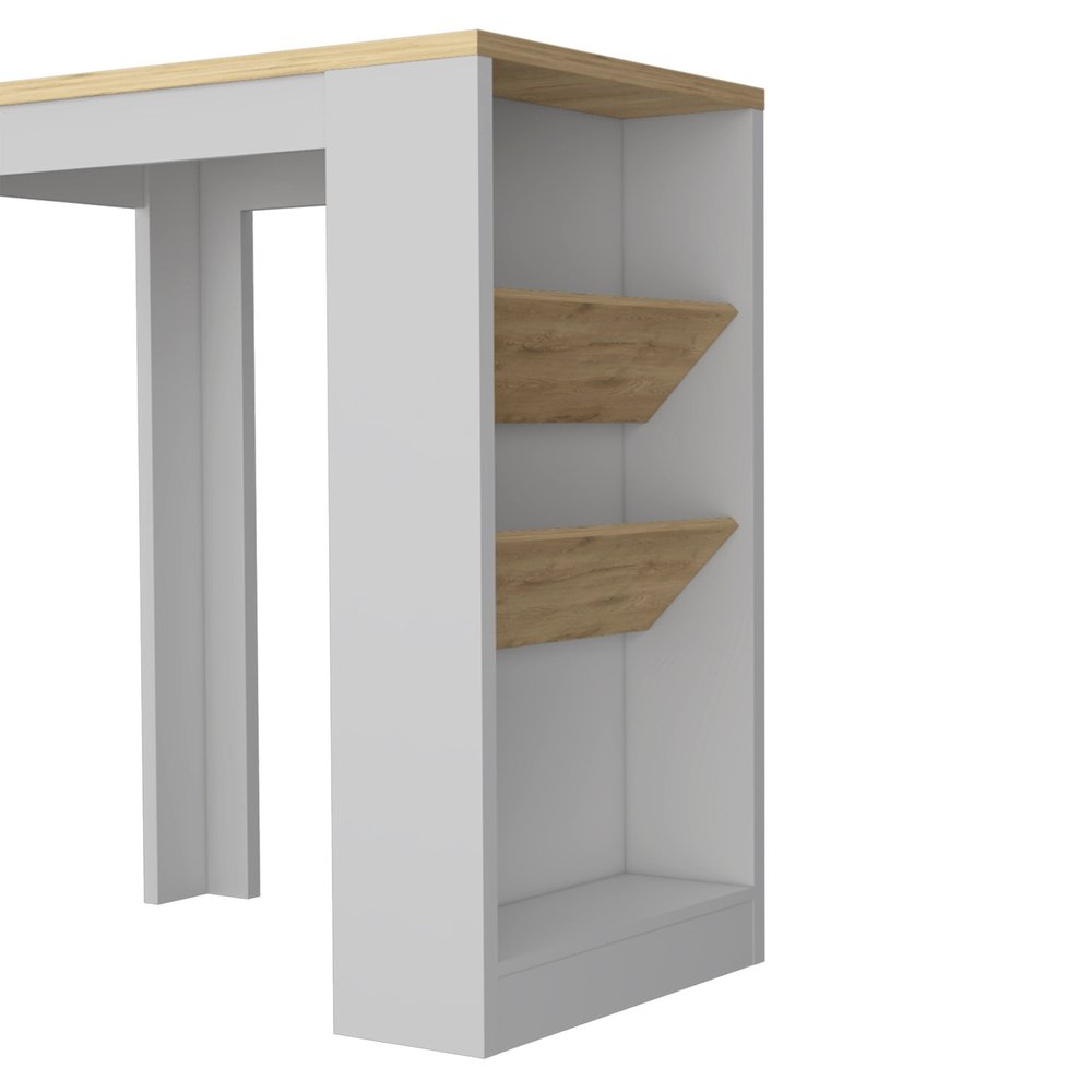 White And Natural 36" Kitchen Island With Storage on a white background