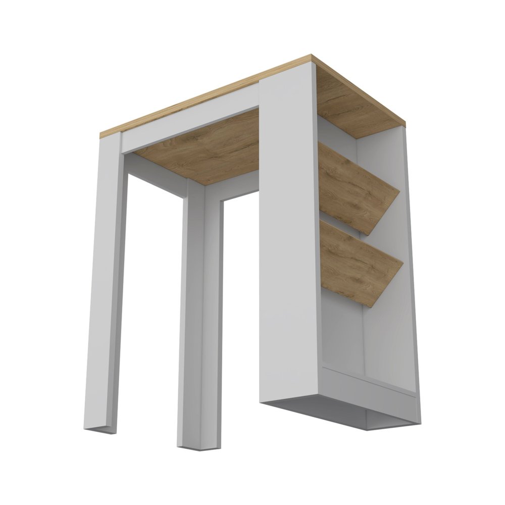 White And Natural 36" Kitchen Island With Storage on a white background