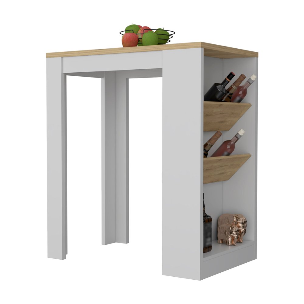 White And Natural 36" Kitchen Island With Storage on a white background