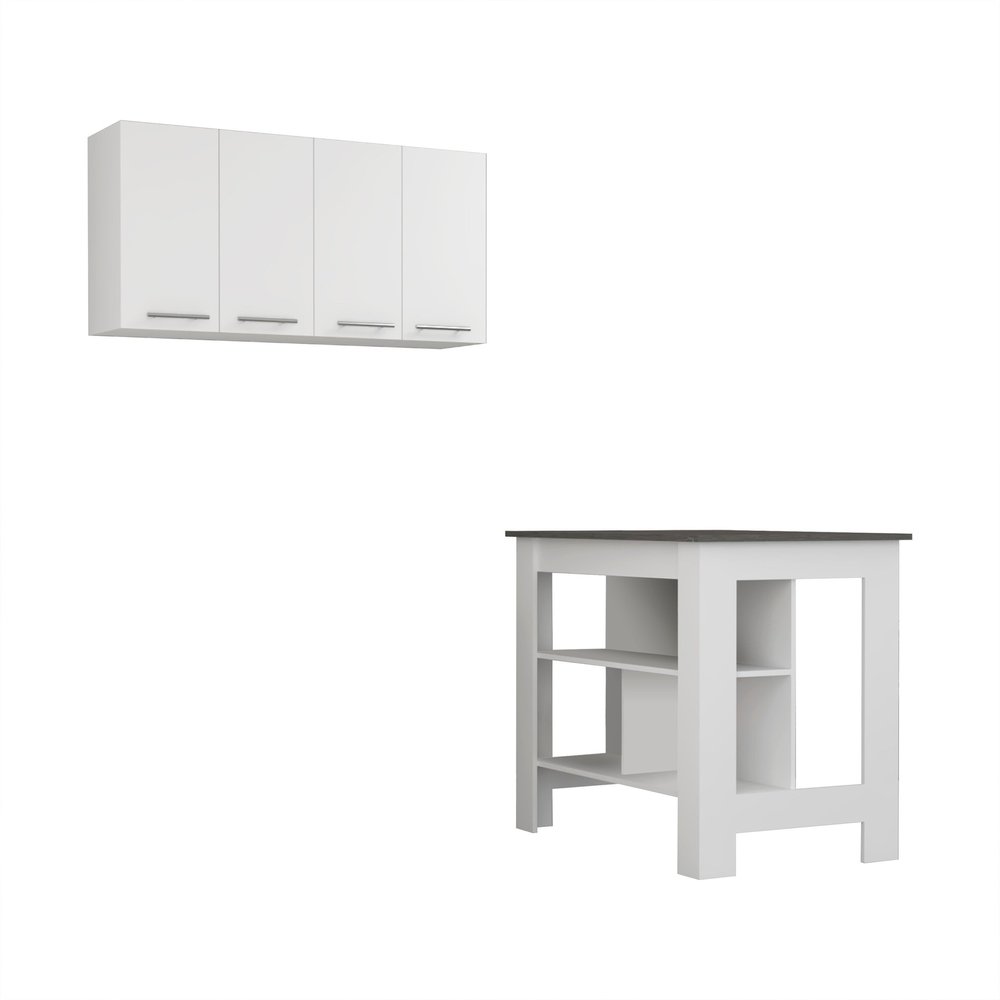 41" Dark Gray and White Wood Kitchen Island Set With Storage. Kitchen cart isolated on a plain white background, showing a charcoal wood surface.