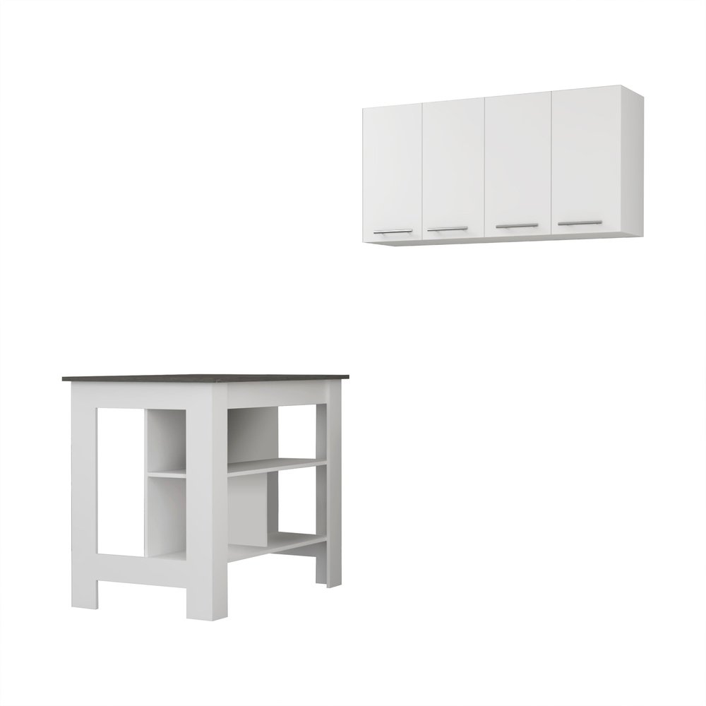 41" Dark Gray and White Wood Kitchen Island Set With Storage. Kitchen cart isolated on a plain white background, finished in charcoal wood.