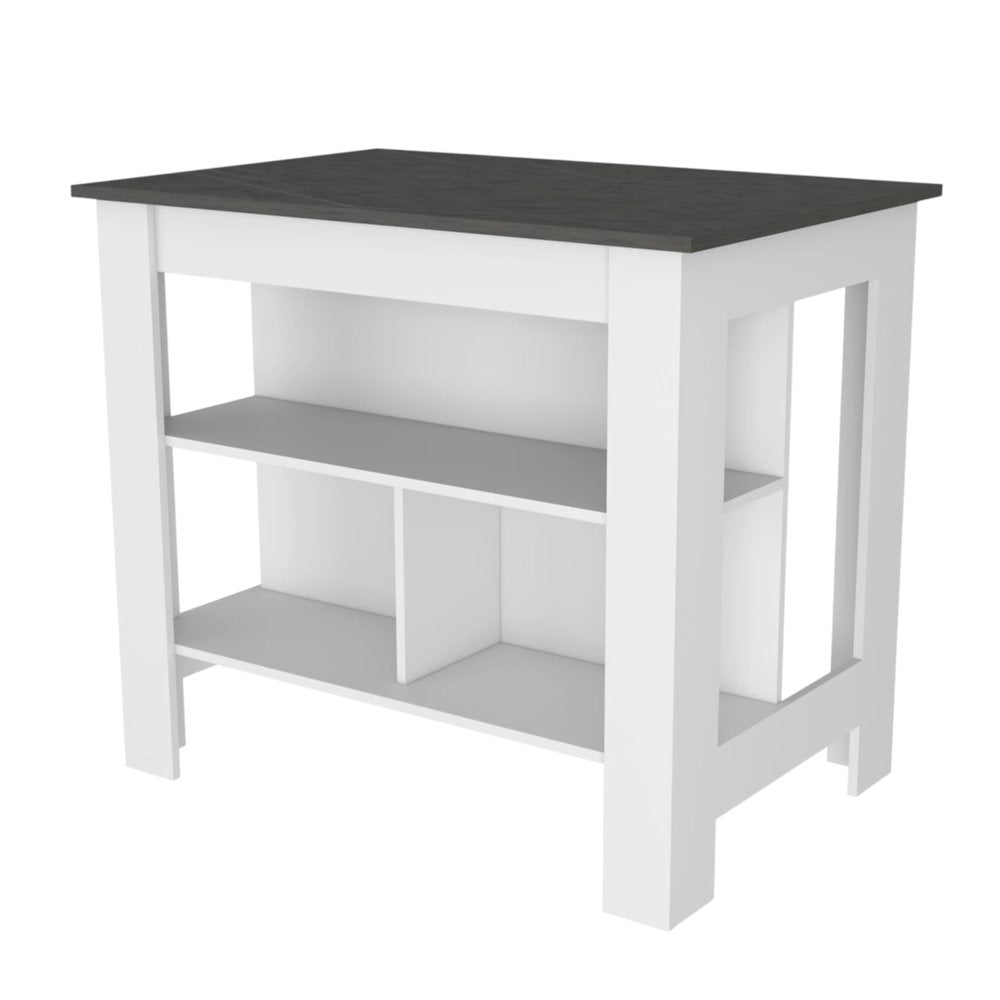 41" Dark Gray and White Wood Kitchen Island Set With Storage. Kitchen cart isolated on a plain white background, in a charcoal wood finish.