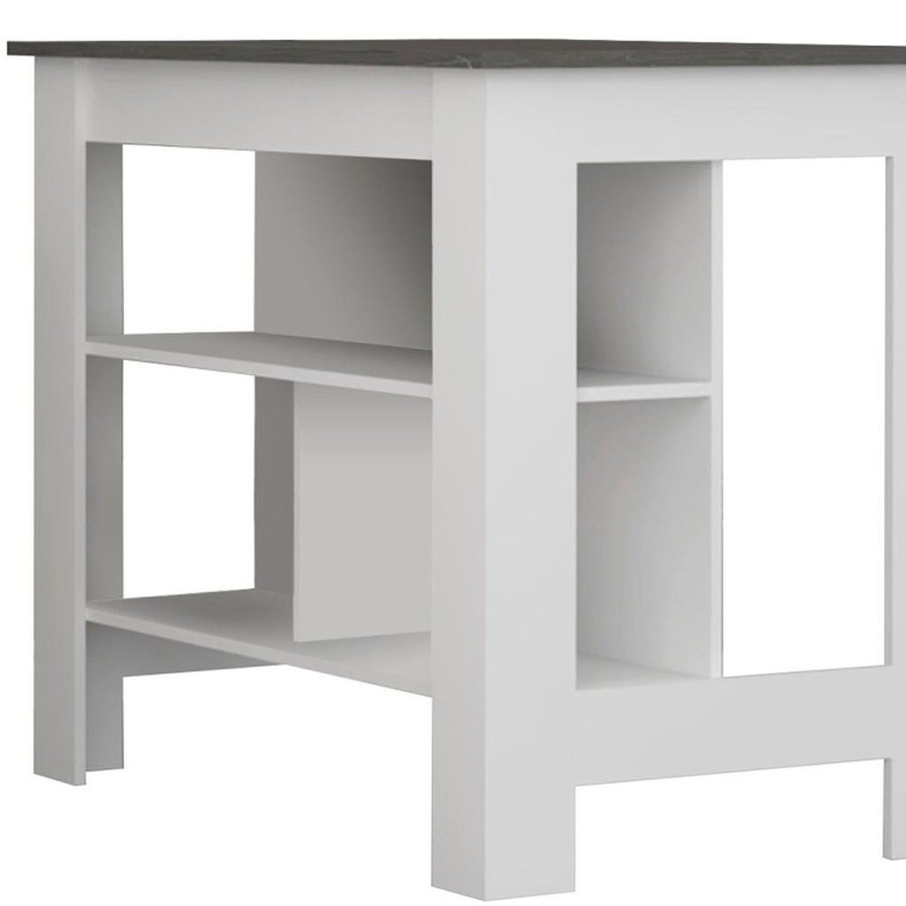 41" Dark Gray and White Wood Kitchen Island Set With Storage. Kitchen cart isolated on a plain white background, showing a charcoal wood surface.