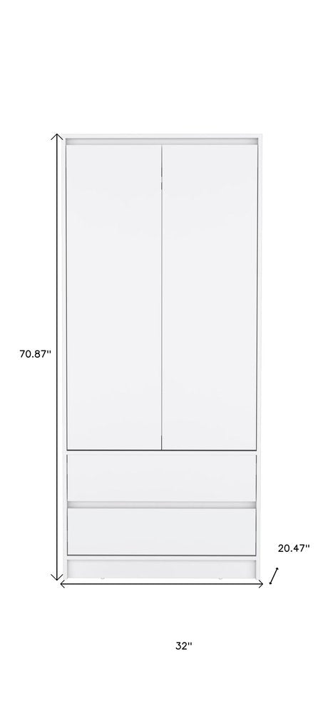 71" White Wood Two Door Two Drawer Combo Dresser - 70.87" H x 32" W x 20.47" D on a white background
