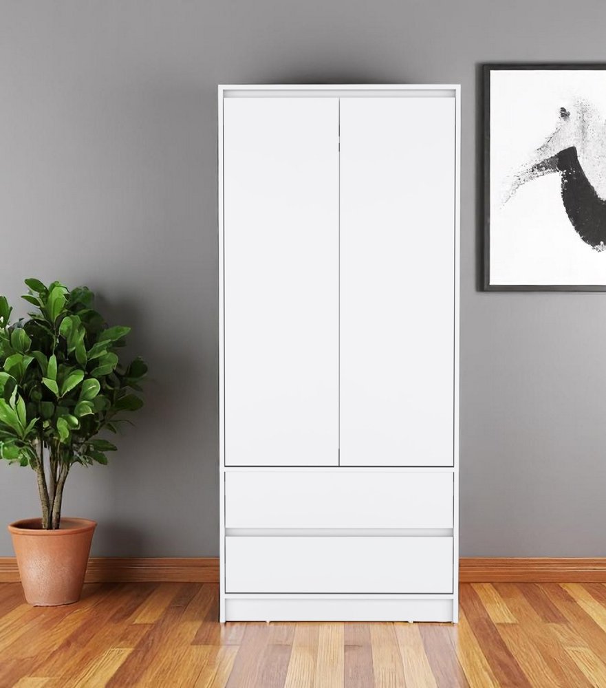71" White Wood Two Door Two Drawer Combo Dresser - 70.87" H x 32" W x 20.47" D