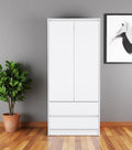 71" White Wood Two Door Two Drawer Combo Dresser