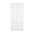 71" White Wood Two Door Two Drawer Combo Dresser - 70.87" H x 32" W x 20.47" D on a white background