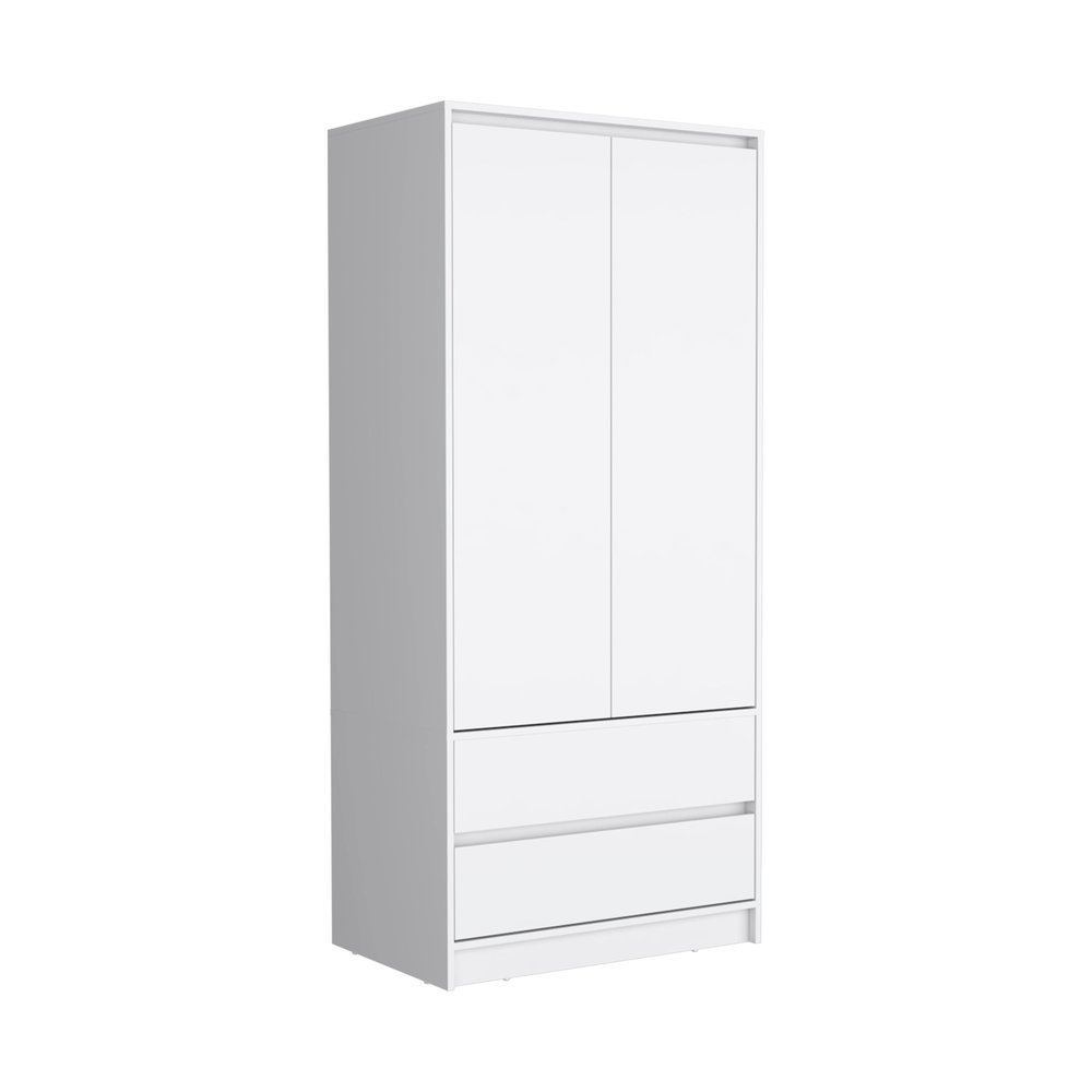 71" White Wood Two Door Two Drawer Combo Dresser - 70.87" H x 32" W x 20.47" D on a white background