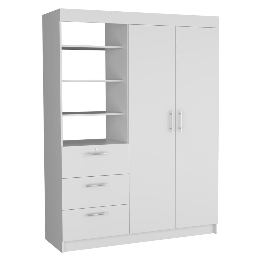 79" White Wood Two Door Three Drawer Combo Dresser on a white background