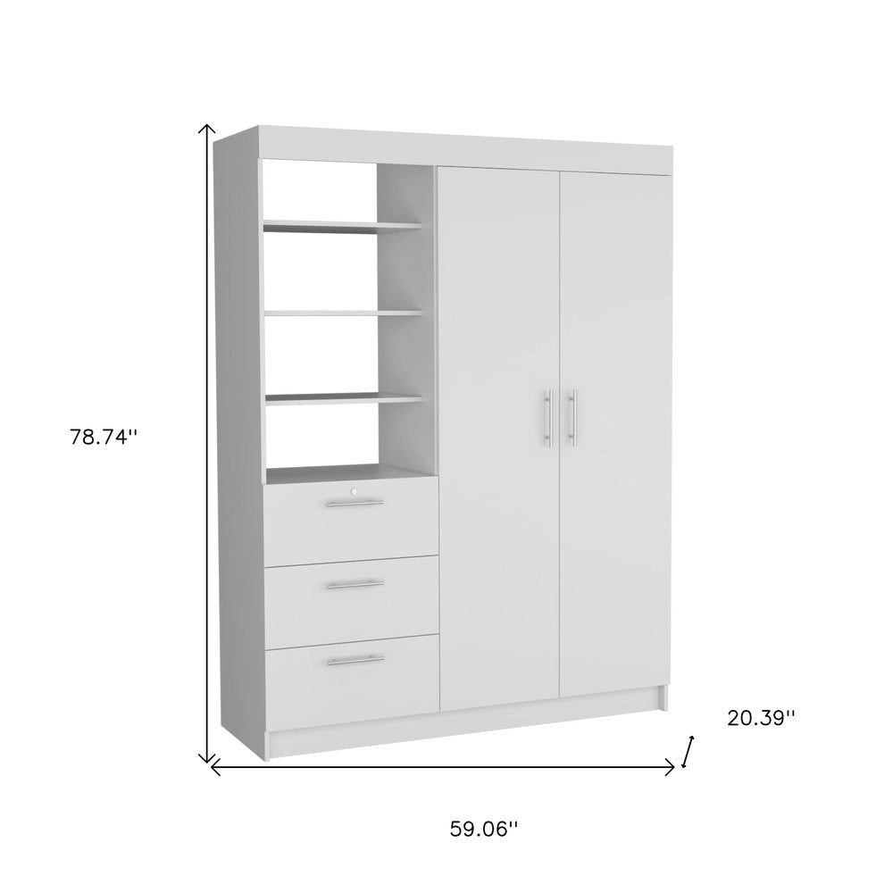 79" White Wood Two Door Three Drawer Combo Dresser on a white background