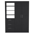 79" Black Wood Two Door Three Drawer Combo Dresser on a white background