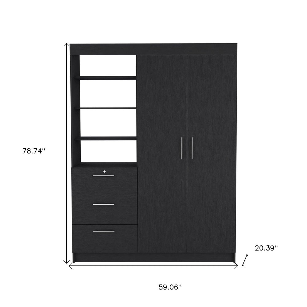 79" Black Wood Two Door Three Drawer Combo Dresser on a white background