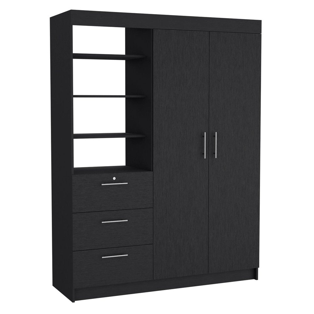 79" Black Wood Two Door Three Drawer Combo Dresser on a white background