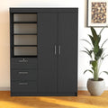 79" Black Wood Two Door Three Drawer Combo Dresser