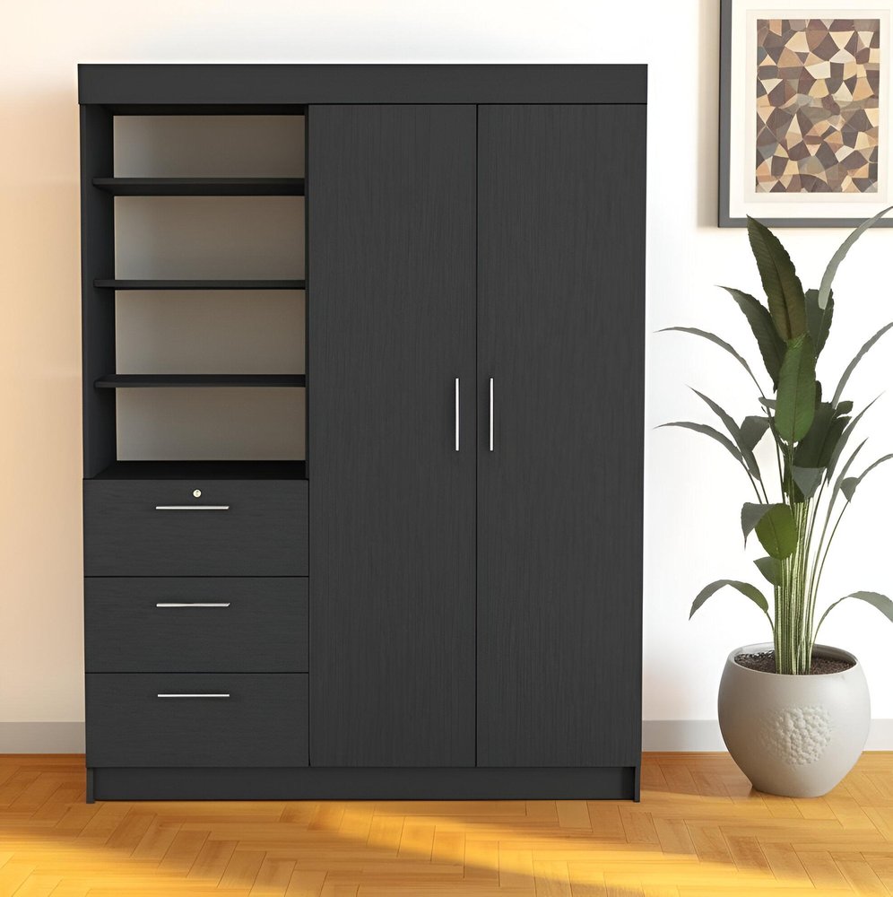 79" Black Wood Two Door Three Drawer Combo Dresser close-up detail