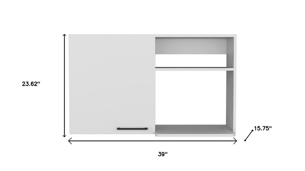39" White Wood Wall Mounted Accent Cabinet With Single Door