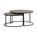 Set of Two 32" Gray And Black Concrete And Metal Round Nested Coffee Tables on a white background